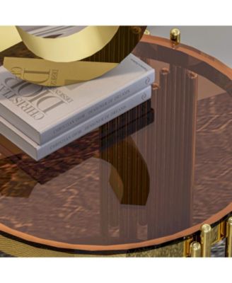 Streamdale Gold End Table, Brown Tempered Glass, Stainless Steel Legs