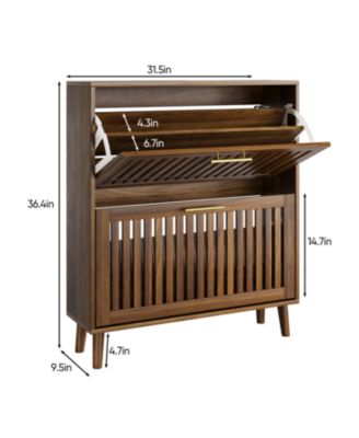 + 2 Pc. + Walnut + 2 Flip Drawers + Shoe Cabinet