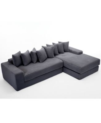 Oversize Cloud Couch, L-Shape Sleeper Sofa, 8 Pillows, Corduroy, Dark Gray (Right Facing