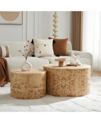Burl Wood Nesting Coffee Table Set - 2-Piece Storage Tables