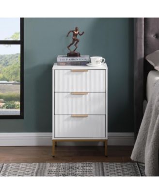 Mid-Century Modern Nightstand with Gold Legs & Wavy Drawers - White