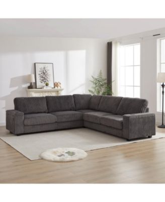 Streamdale Oversized Corduroy Corner Sofa w/ Storage, USB, Cup-holder