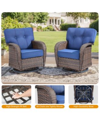 T-Frame Brown Wicker Outdoor Swivel Glider Chairs with Olefin 5 In. Thick Cushions 2-Pack）