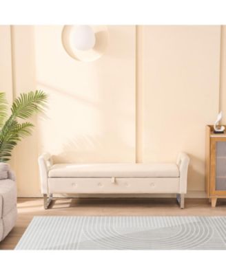 Velvet Storage Bench with Armrests - 67.91" Wide