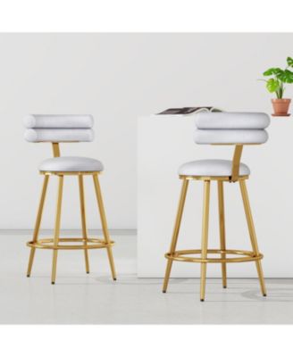 Modern Velvet Counter Stool Set, Light Gray with Iron Frame, 27.65