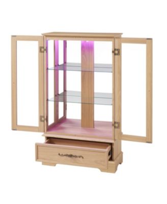 Lighted Glass Curio Cabinet - Light Oak Finish