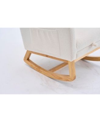 Cream White Plush Rocking Chair with Footrest