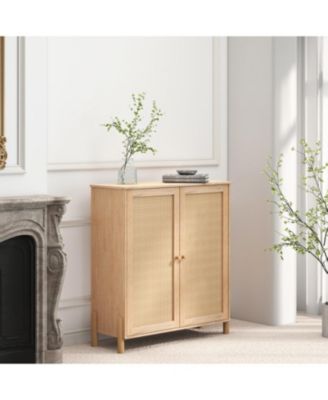 Rattan Door Mid-Century Modern Storage Cabinet