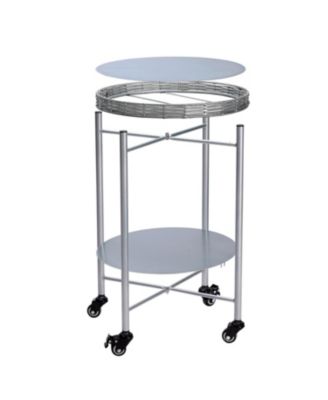 Rolling Coffee Table - 2-Tier Silver Metal Side Table