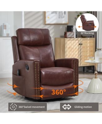 Wine Red Leather Heat Massage Rocker Recliner
