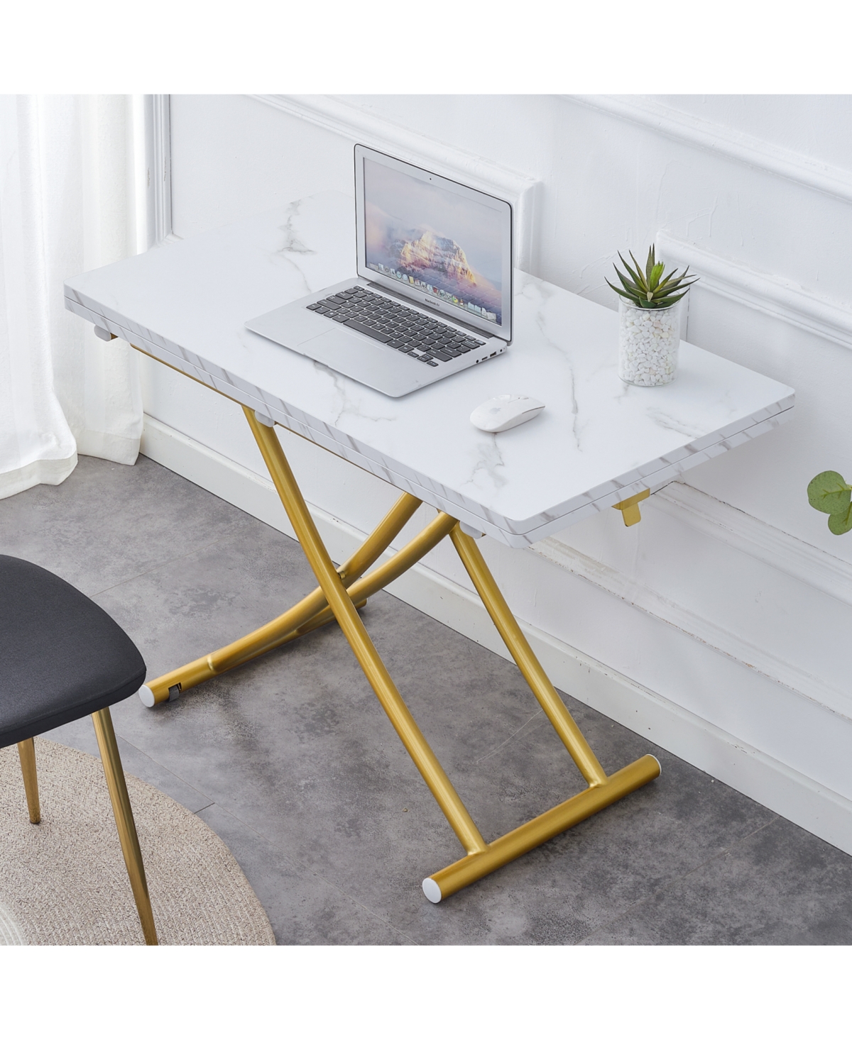 Streamdale Furniture Lift Top Coffee/Dining/Office Table, White Mdf, Golden Legs