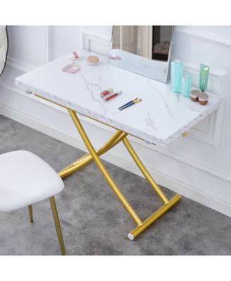 Lift Top Coffee/Dining/Office Table, White MDF, Golden Legs