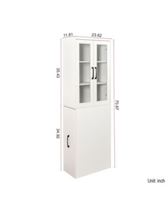 70.87" Display Cabinet, 4-Tier Pull-Out Shelf, 2 Glass Doors, Modern Bookshelf