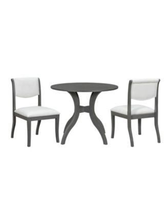  Oak Gray Round Dining Set- 39.4" Table + 2 Chairs