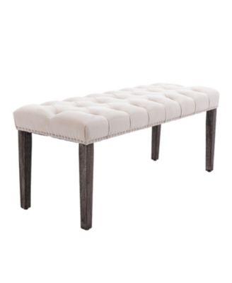 Tufted Velvet Bench Ottoman - Beige