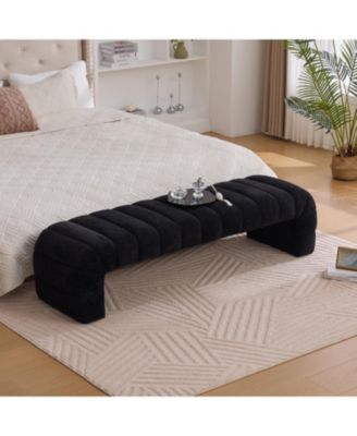 Modern Upholstered Bed Bench, Channel Tufted, Chenille, Black