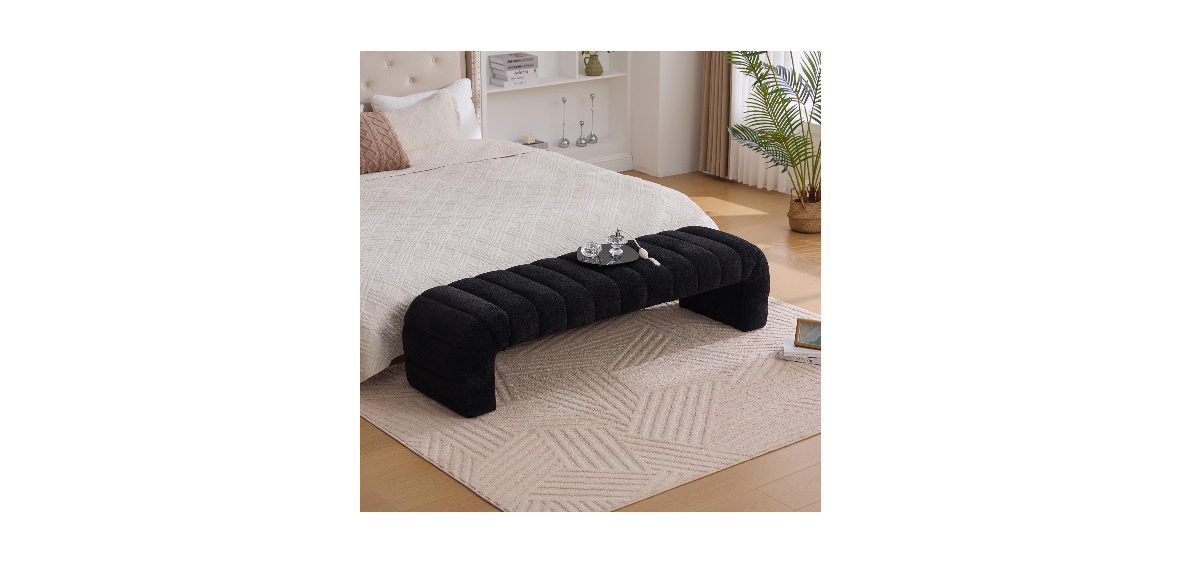 Streamdale Furniture Modern Upholstered Bed Bench, Channel Tufted, Chenille, Black