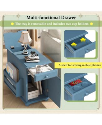 Vintage Flip Top End Table with USB & Drawer