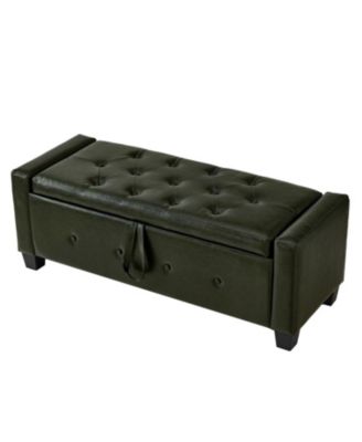 Streamdale 48" Storage Ottoman Bench - Tufted Faux Leather - Dark Green