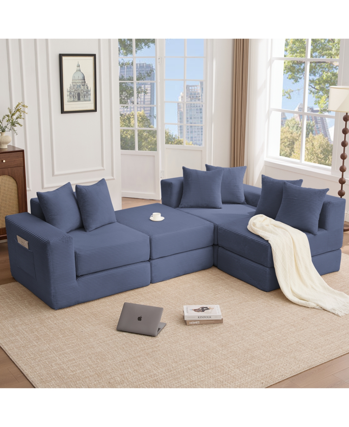 Streamdale Furniture Streamdale 10-in-1 Corduroy Convertible Sectional Sofa with Pillows