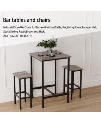 Bar Table Set with 2 Bar stools, Grey, 23.62" W x 23.62" D x 35.43" H