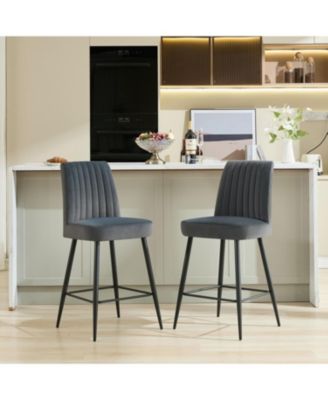 Velvet Grey Bar Chairs Set of 2 Adjustable Iron Feet