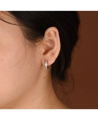 Delicate Tiny CZ Channel Set Huggie Cubic Zirconia Hoop Earrings Sterling Silver