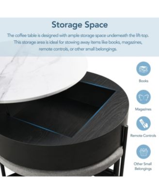 Round Lift-Top Coffee Table with Storage & 3 Ottoman