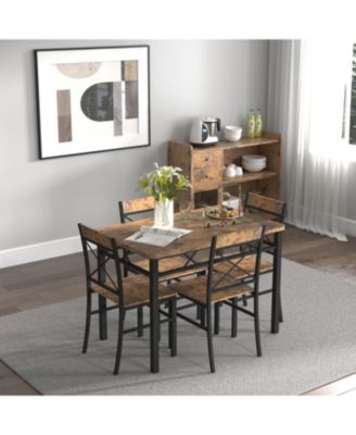 Rustic Brown Dining Table Set for 4