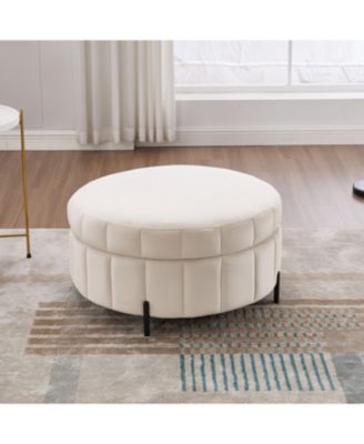 31.5" Beige Velvet Storage Ottoman with Reversible Lid