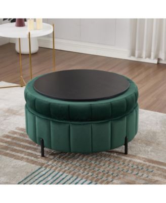 31.5" Green Velvet Storage Ottoman with Reversible Lid