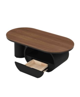 Luxury Industrial Oval Coffee Table w/ Drawer
