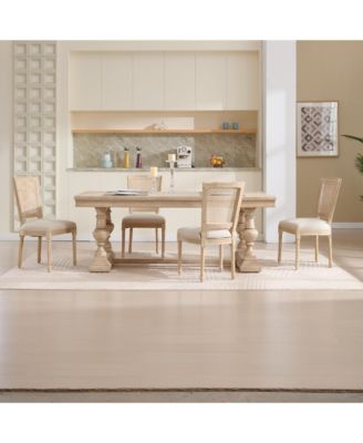 French Country Dining Chairs, Rattan Back, Beige (Set of 2