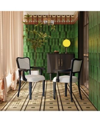 Upholstered Dining Chairs (Set of 2) - Beige Fabric, Hardwood Frame