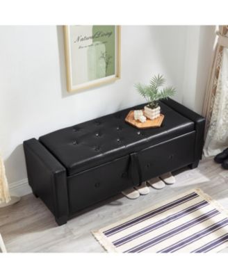 + 48" + Faux Leather + Tufted + Storage Ottoman Bench