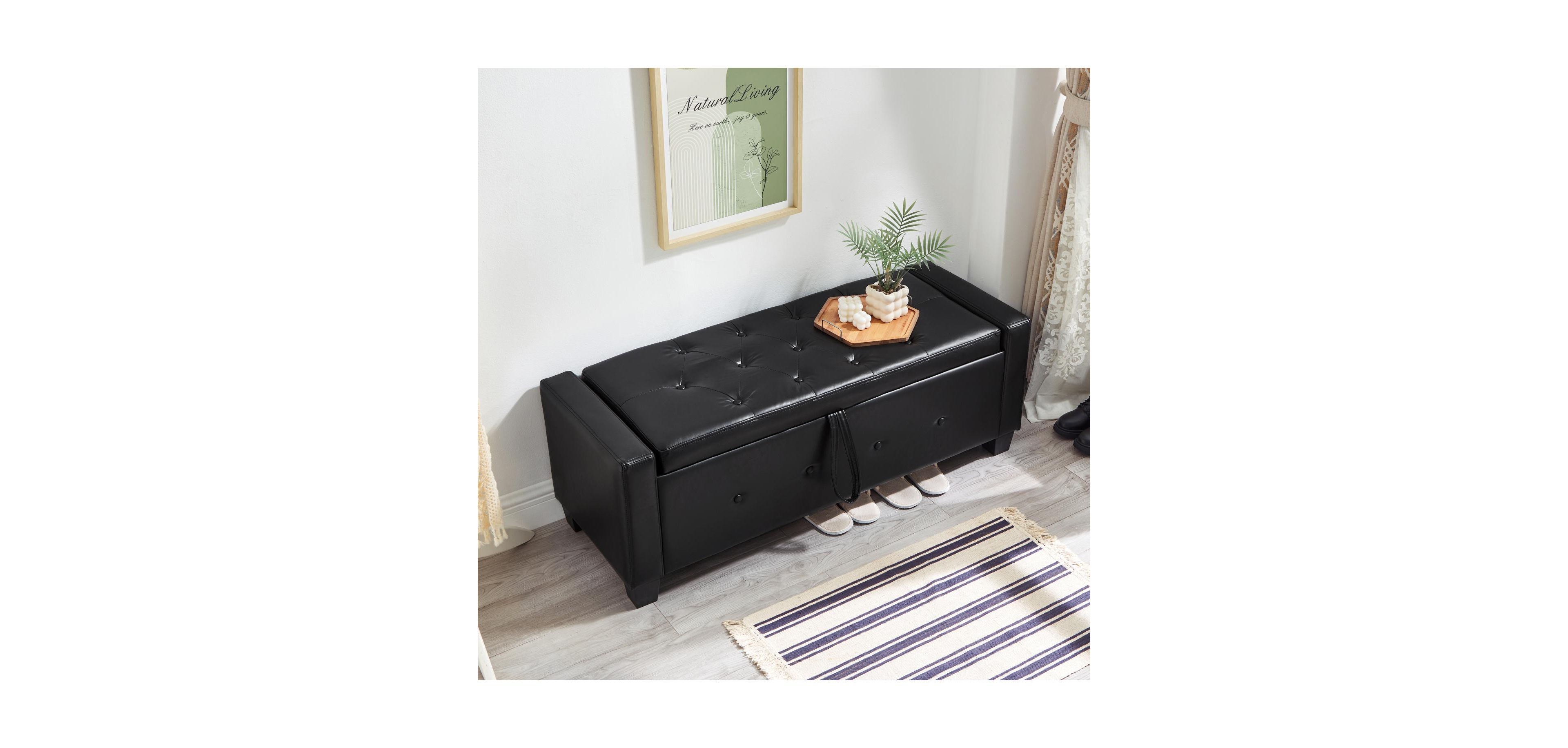 Streamdale Furniture + 48" + Faux Leather + Tufted + Storage Ottoman Bench