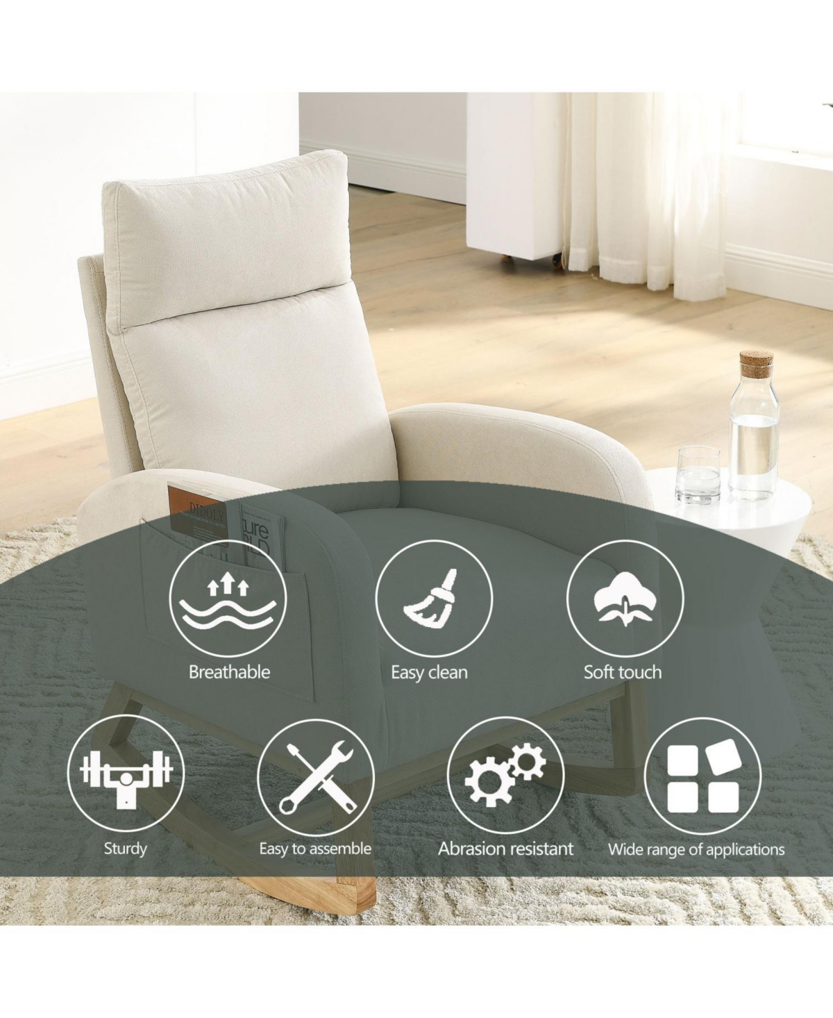 Streamdale Furniture 27.6" Modern Rocking Chair with High Back & Pockets