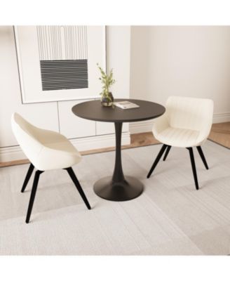 Black MDF 31.5" round dining table set with 2 faux leather chairs