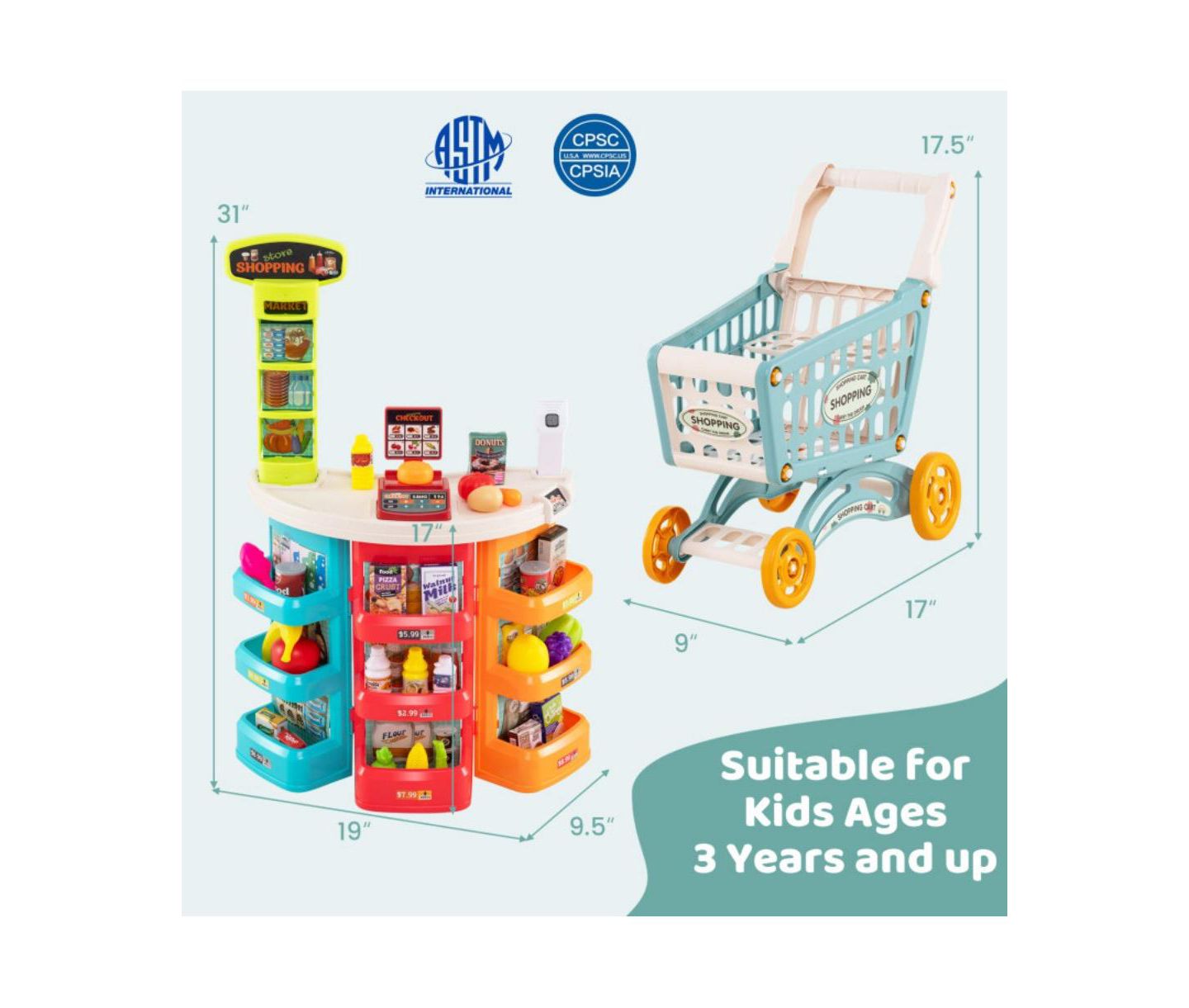 Детский игровой набор HONGGE Light-Up Scanner Grocery Store Playset with Shopping Cart, Ages 3+ — фото 4