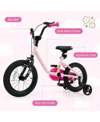 Kids Training Bike with Adjustable Seat Dual Brakes Rubber Tires and Removable Wheels