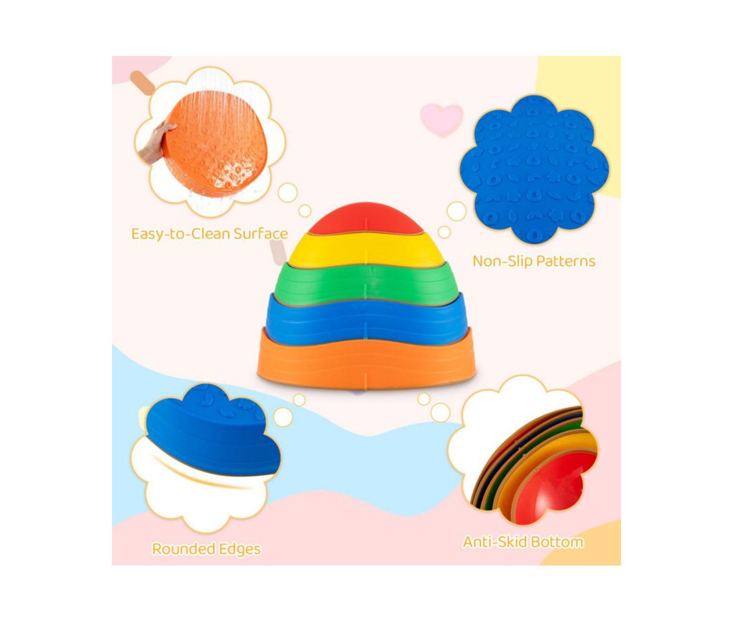 Детские игрушки HONGGE Balance Stepping Stones Non-Slip Rubber Bases Stackable 5-Piece Set, Ages 3-8, цвет: Разноцветный — фото 9