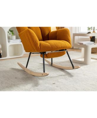 Teddy Fabric Rocking Chair With Adjustable Footrest,Caramel