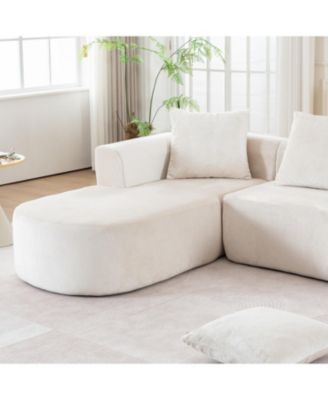 Modular Sectional Sofa L-Shape Chaise Beige Corduroy