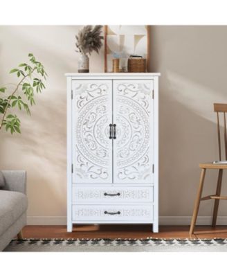 27" White Tower Cabinet - Rustic Wood Sideboard