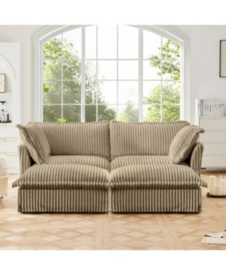 Slipcovered 2-Seater Sofa with Ottomans Corduroy Camel