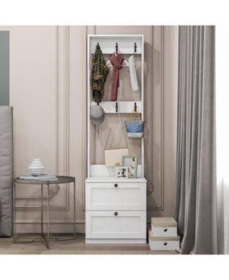 2-in-1 Coat Rack Nightstand with Drawer & Hooks