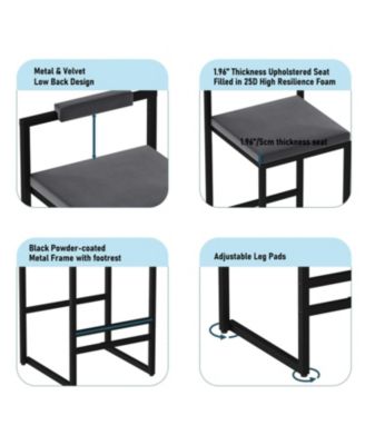 Velvet Bar Stools Set of 2, Counter Height, Black & Gray