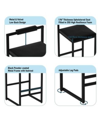 Velvet Bar Stools Set of 2 - Counter Height Kitchen Chairs (Black