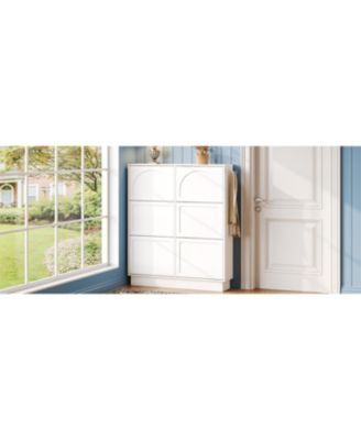 Streamdale Elegant Narrow Shoe Cabinet with 6 Drawers & Hooks