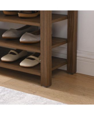 Adjustable Rubberwood Shoe Bench with Storage & Comfort Seat - Brown